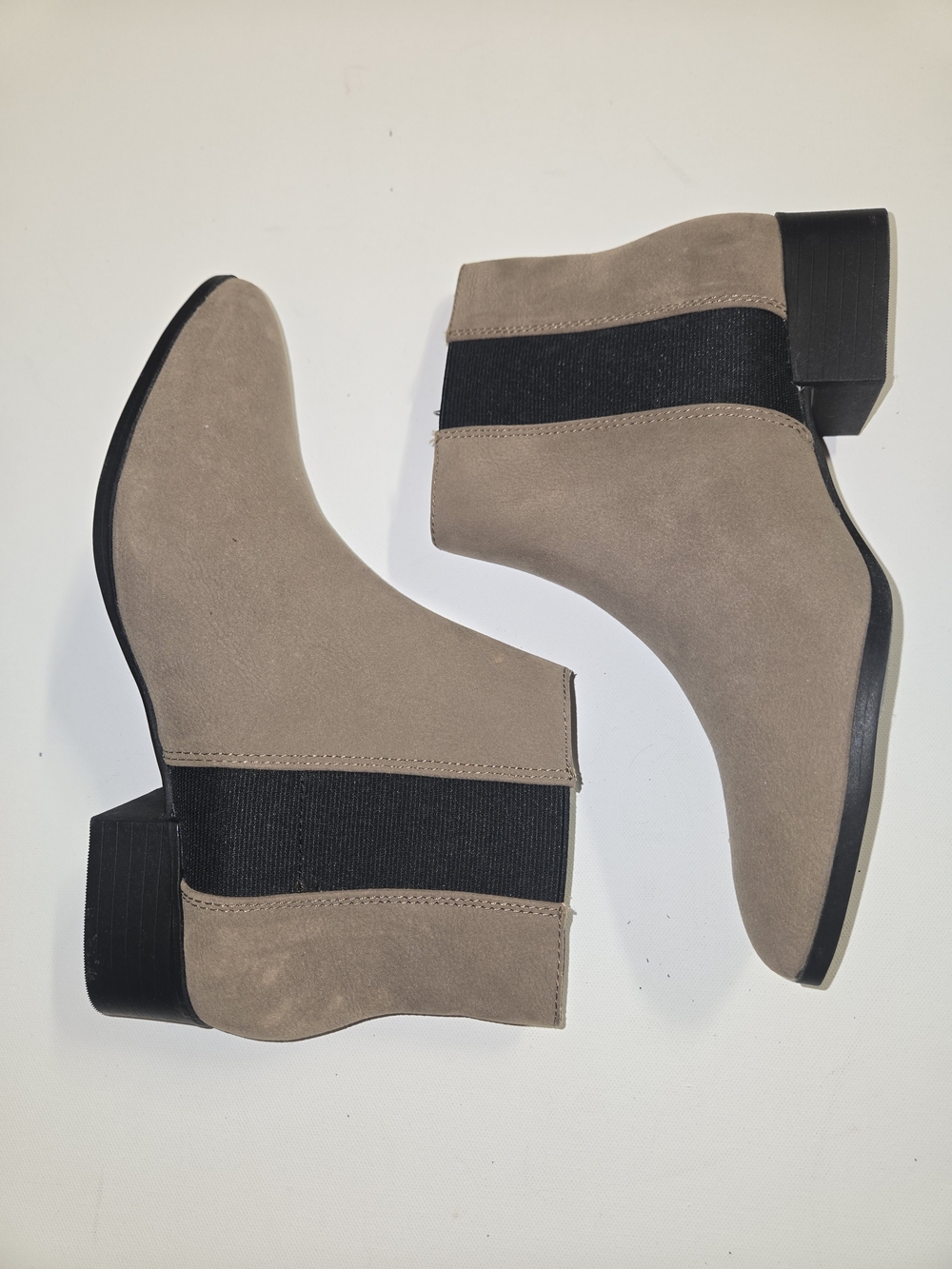 H&M Taupe Suede-Look Ankle Boots with Black Elastic Panels - Picture 2 of 4